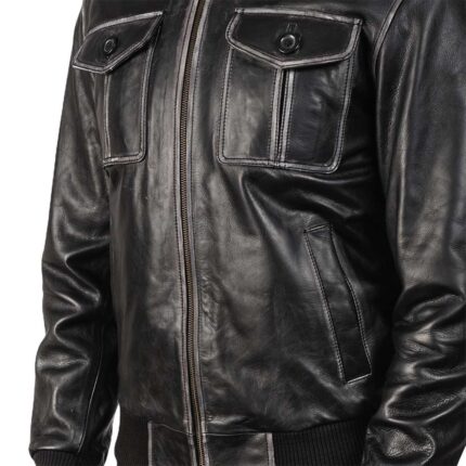 Leather Bomber Jacket Black & Brown