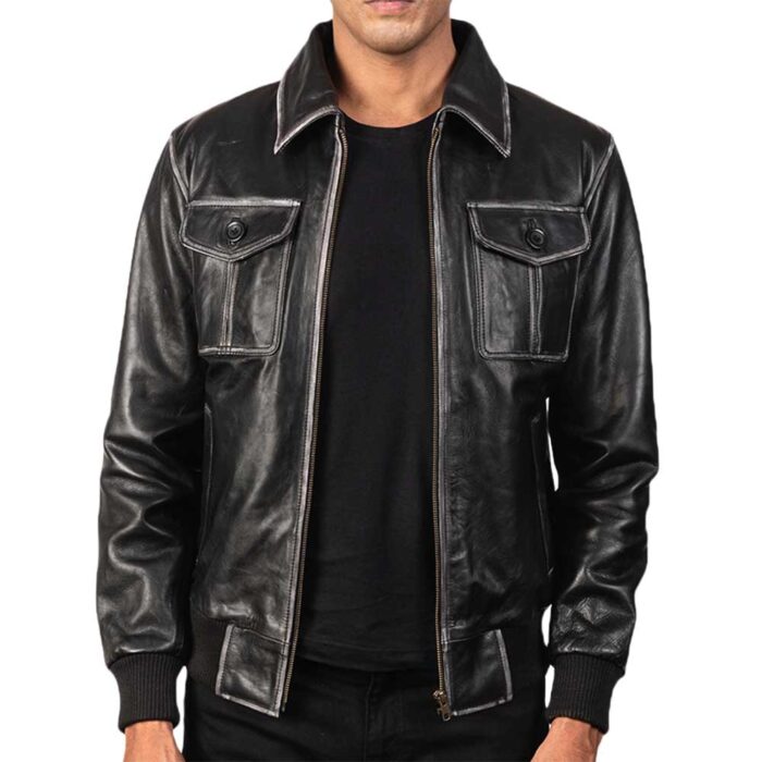 Leather Bomber Jacket Black & Brown