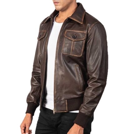 Leather Bomber Jacket Black & Brown