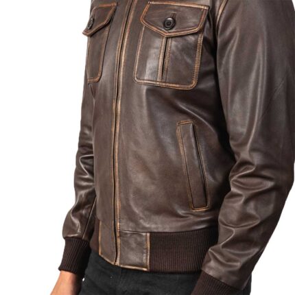Leather Bomber Jacket Black & Brown