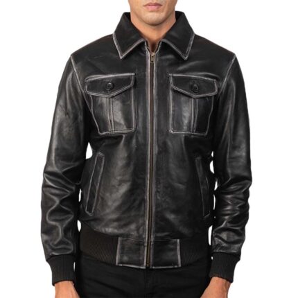 Leather Bomber Jacket Black & Brown