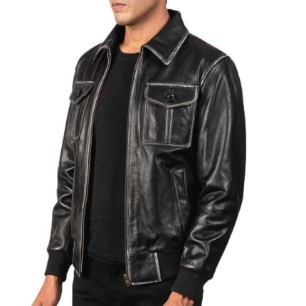 Leather Bomber Jacket Black & Brown