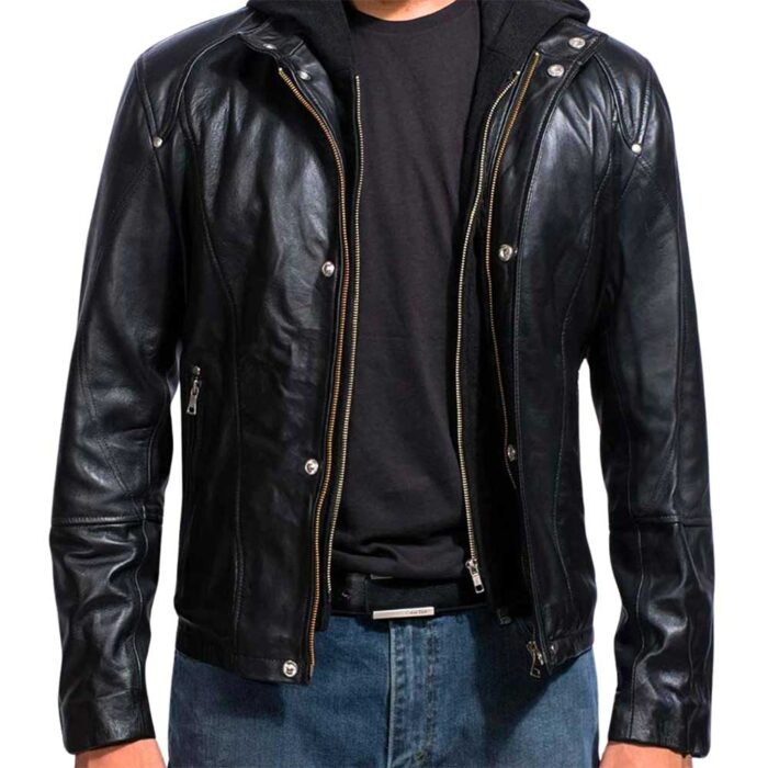 Black Hooded Leather Jacket