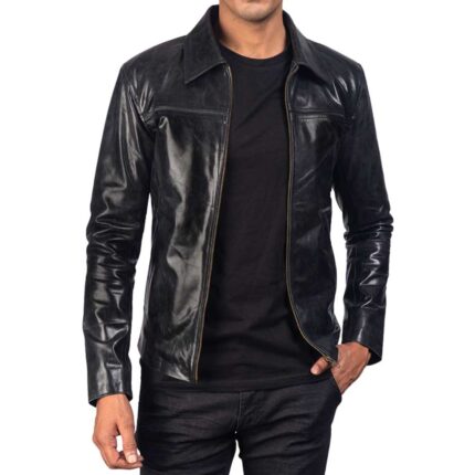 Black Leather Jacket with Collar