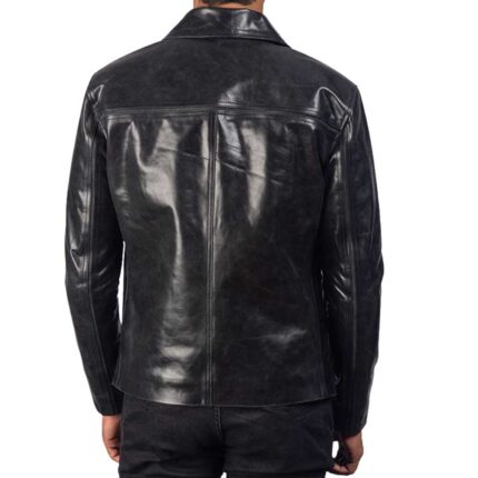 Black Leather Jacket with Collar