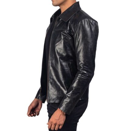 Black Leather Jacket with Collar